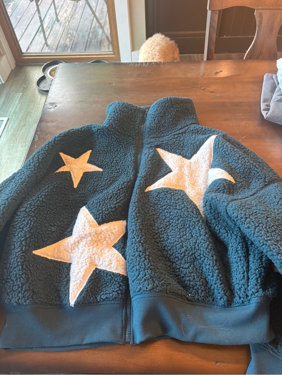 SO Jackets & Blazers - SO Dark Teal Sherpa Jacket with White Star Appliqués